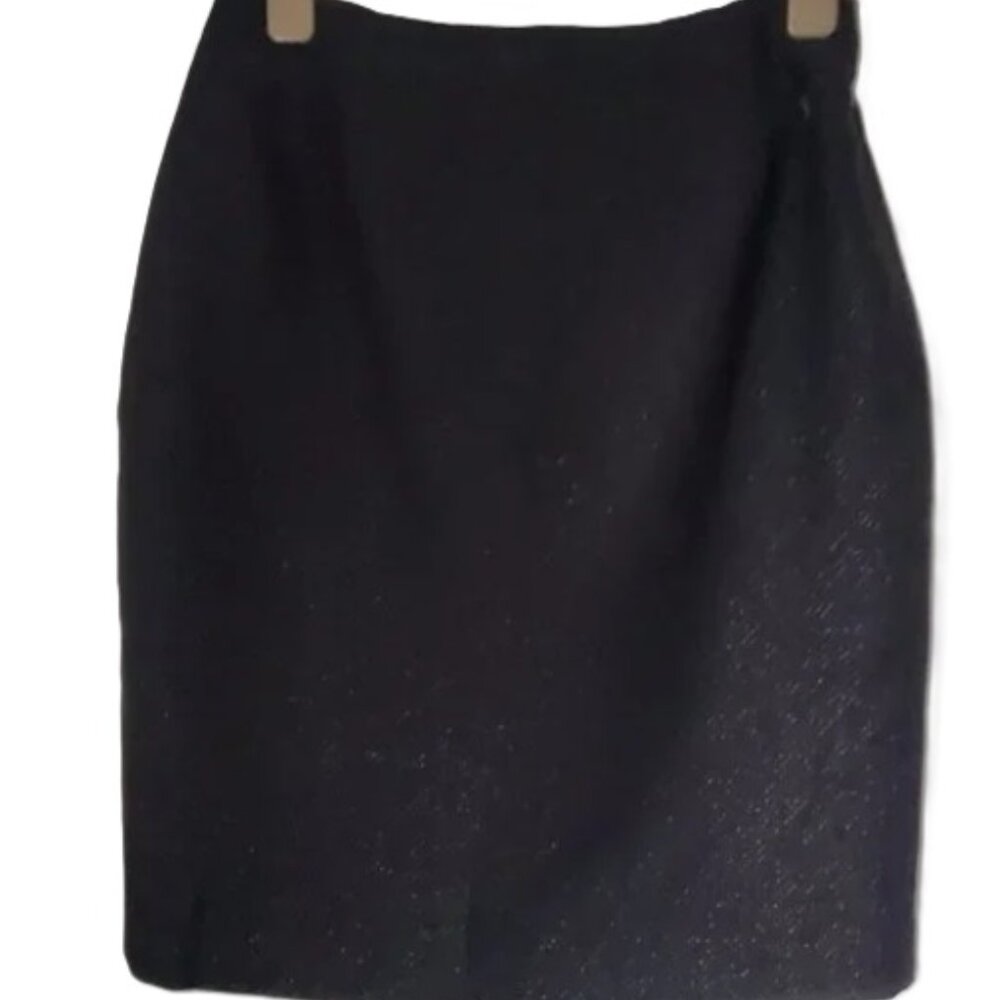 ELLEN TRACY Women's Size 6 Black Wool Pencil Skirt Metallic Threads Slit Office